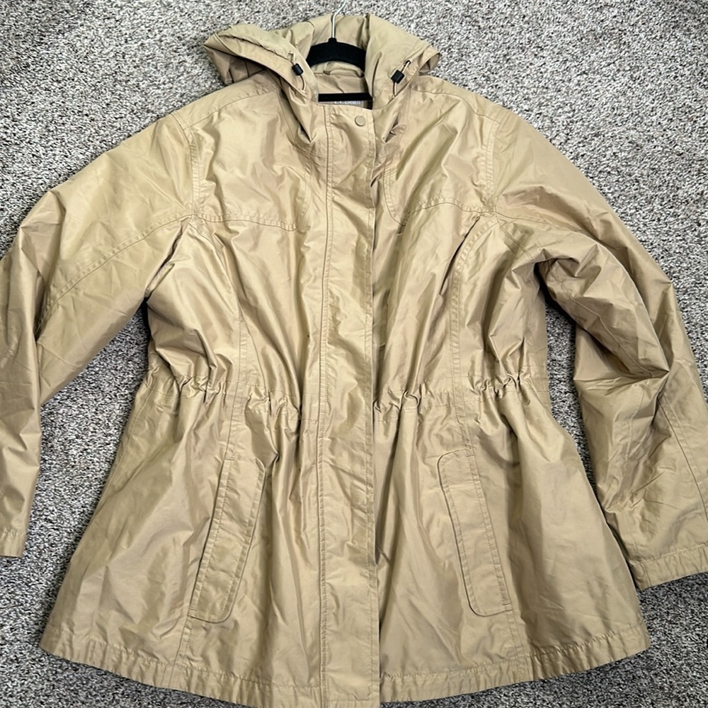 LL bean tan parka hooded rain jacket adjustable waist snap zip closure size 1x - Picture 7 of 13